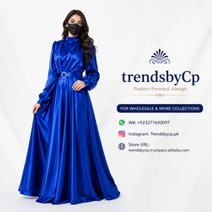 Vestido de Noche de Seda Azul Rey de Lujo TrendsbyCp - Elegante, Cuello Alto, Largo hasta la Rodilla, Mangas Regulares, Cinturón Asimétrico Tejido, Formal - Product Image 6