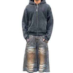 เสื้อฮู้ดซิปผู้ชาย สีพื้น ผ้าฝ้ายฟลีซ 100% ทรงปกติ ใส่สบายสำหรับฤดูหนาว แบบเรียบง่าย ย้อมสีธรรมดา บริการ OEM น้ำหนัก 300 กรัม - Product Image 1