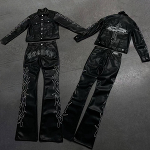 Ensemble de survêtements délavés 400 Gsm, survêtements vintage personnalisés, survêtements à jambes évasées, survêtements délavés à l'acide, ensemble de survêtements et de sweat-shirts pour hommes - Product Image 1
