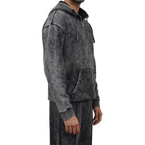 Conjunto Deportivo de Invierno para Hombre, 100% Algodón, Lavado Ácido, Pantalón Acampanado y Sudadera con Cremallera, Personalizable con Logotipo - Product Image 3