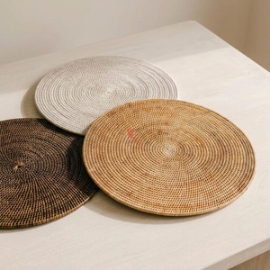 Round Wicker Rattan <b>Placemat</b>, Handmade Nordic Style <b>Table</b> Mat Natural Brown Gray Black Color Options - Product Image 1
