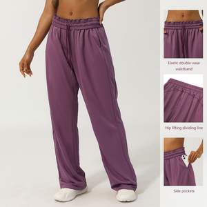 Women's Regular Satin Silk/Cotton Anti-Static <b>Elastic</b> <b>Waist</b> Pleated Front Wide Leg <b>Trousers</b> Sport Wear Active Bottoms - Product Image 3