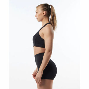 78% Nylon 22% Elastane High Neck Racer Back Yoga Front Logo Bindingless Hem Womens Medium-Support One Piece Blackout <b>Sports</b> <b>Bra</b> - Product Image 5