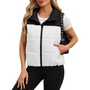 Chaleco acolchado recortado ligero para mujer, cierre de cremallera, ropa de abrigo de Otoño Invierno 2025, cuello levantado, bolsillos de relleno de algodón transpirable - Product Image 1