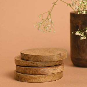 Ensemble de sous-verres en bois élégants et luxueux avec support en fer forgé de style vintage, durable, écologique, fait à la main pour les mariages, Inde - Product Image 3