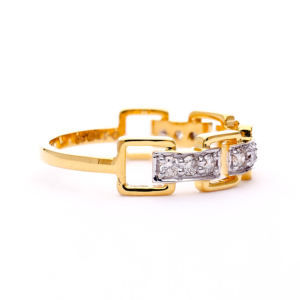 Anillo de Eslabones Cuadrados Geométricos de Nueva Tendencia - Anillo de Moda Dorado de Dos Tonos - Product Image 4