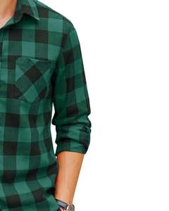 Chemise en flanelle à carreaux vert et noir sur mesure pour homme, manches longues, boutonnée, décontractée, chaude, avec poche poitrine, fournisseur OEM sur mesure - Product Image 3