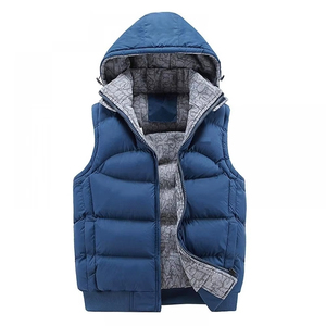 Gilet chaud d'hiver pour hommes coupe-vent isolé avec capuche matelassée veste à bulles sans manches en nylon avec fermeture à glissière - Product Image 1