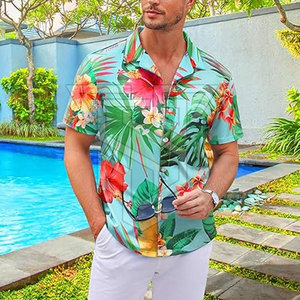 T-shirt décontracté pour adultes, best-seller, design hawaïen, col montant, manches courtes, 100% coton respirant, style tendance - Product Image 4