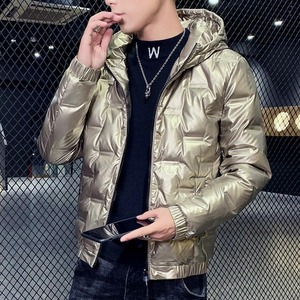 Chaqueta acolchada rellena de algodón de lona frontal corta de invierno más cálida y ligera brillante a la moda para exteriores gruesa negra para hombres - Product Image 6