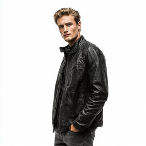 Chaqueta de Cuero Vacuno para Motociclistas, Chaqueta de Cuero Genuino con Cuello Alto para Hombre, Chaqueta de Motociclismo de Cuero Genuino para Hombre - Product Image 3