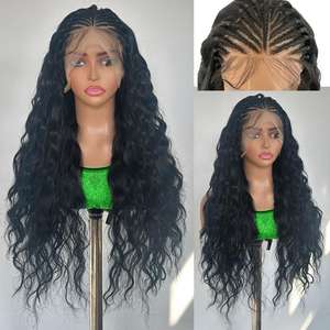 Perruque synthétique sans colle, cheveux noirs longs ondulés, style de cheveux lâche, 13*4 dentelle frontale, pour femmes aux cheveux naturels - Product Image 2