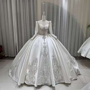 ชุดแต่งงานผ้าซาตินหรูห<span class=keywords><strong>ร</strong></span>า Jancember OY040 ประดับด้วยลู<span class=keywords><strong>ก</strong></span>ปัด แขนยาว ทรงบอล<span class=keywords><strong>ก</strong></span>าวน์ ชุดเจ้าสาวแบบราชวงศ์ สำหรับพิธี<span class=keywords><strong>แต่งงาน</strong></span>ที่โบสถ์ - Product Image 1