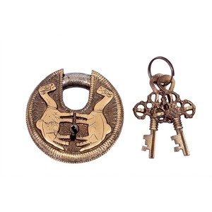 Cadenas de porte de forme ronde en laiton gravé chameau belles serrures de sécurité avec 2 clés entièrement fonctionnelles - Product Image 1