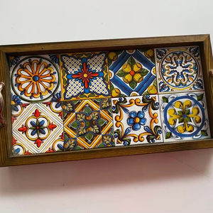 Bandeja otomana de madera de nogal moderna con asas Bandeja de servicio para decoración de sala de estar Idea de regalo para el hogar - Product Image 1