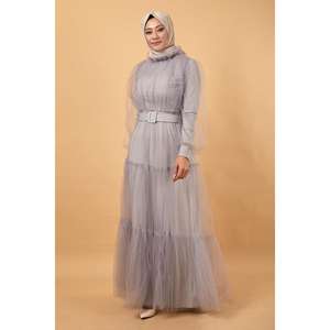 Vestido de Noche Formal XS con Volantes de Tul y Lentejuelas, Cuello Alto, Cintura Imperio y Cola Larga para Fiestas y Eventos Formales - Product Image 4