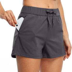 Par de mujeres con cordón exterior Mezcla de algodón Yoga y Running Knit Pocket Shorts Pantalones cortos de algodón para mujeres - Product Image 3