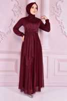 Robe de Soirée Hijab 2514 Longue en Mousseline pour Femme, Longueur Ras du Sol, Fête Nocturne, Mode Musulmane Modeste, Motif 3D, Respirante et Écologique