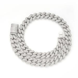 สร้อยคอและสร้อยข้อมือเพชรทองคำขาว 14K สำหรับผู้ชาย คุณภาพสูง เพชรโมอิสซาไนต์ VVS ระดับพรีเมียม สร้อยคิวบาลิงค์ หรูหรา สวยงาม - Product Image 1