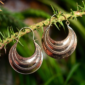 Brass Crescent <b>Hoop</b> <b>Earrings</b> Gold And <b>Silver</b> Plated Tribal Boho Ethnic Statement Jewelry For Women - Product Image 3