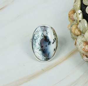 Bague de haute qualité en opale dendrite ovale grande taille, sertie clos, pierre précieuse naturelle, argent sterling 925, faite à la main, cadeau pour lui ou pour elle - Product Image 1