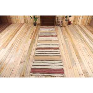 Vintage Turkish Rug, 3.3x11.4 ft Kilim Rug, <b>Brown</b> Red Plants & trees <b>Wool</b> Rug - Product Image 1