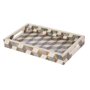 Plateau de service rectangulaire personnalisé de qualité supérieure, fabriqué à la main, en bois naturel, avec incrustation d'os, pour la maison, les restaurants et les hôtels de l'Inde. - Product Image 1