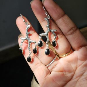 ต่างหูเงินโอนิกซ์สีดำต่างหูเงินดีไซน์แบบสาขาต่างหูเงินออกซิไดซ์ - Product Image 3