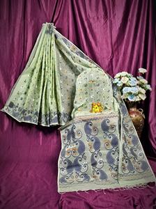 Sari Jamdani Tangile léger et à séchage rapide, idéal pour l'été, tissé écologique 500 GRM, robe pour femmes et jeunes filles, mariages - Product Image 6