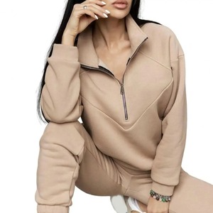 Survêtement Femme Sweat-shirt Pantalon Ensemble Loose Long Sleeve Solid Color Warm Elastic Waist Tracksuit jogging - Product Image 6