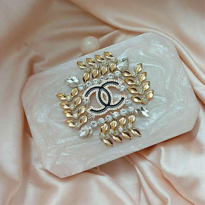 Bolso de mano de noche de resina con diseño de flores embellecidas artesanales de moda de diseño Vintage para monederos de fiesta de boda para mujer - Product Image 5