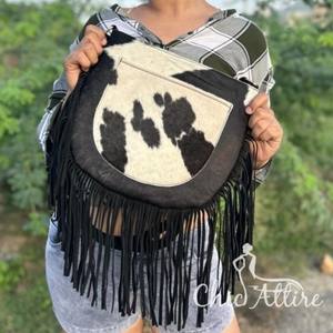 Nuevo estilo occidental, pelo en piel oculta, bolsos con flecos de cuero genuino, estilo bohemio de alta calidad, bolsos cruzados con flecos de cuero Real para mujer - Product Image 1