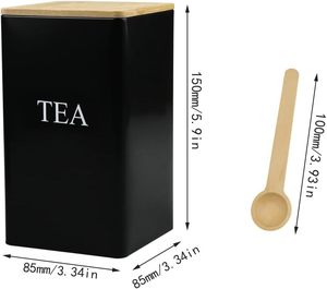 Lot de 3 bocaux de cuisine en métal avec couvercle en bois au design moderne avec cuillère Contenant à condiments pour le stockage de boîtes à café, sucre et thé - Product Image 2