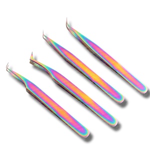 Pinzas para Pestañas Profesionales de Punta de Fibra, Color Arcoíris, 90 Grados, Marca Privada, Acero Inoxidable Japonés, Herramienta de Belleza - Product Image 1