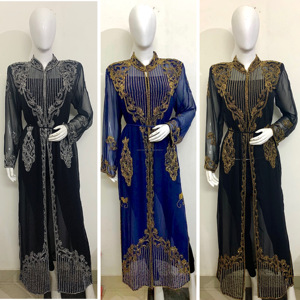 2025 dernière belle broderie à la main Georgette soie caftan robe matériel lourd orné cristal perles de verre travail fête porter - Product Image 2