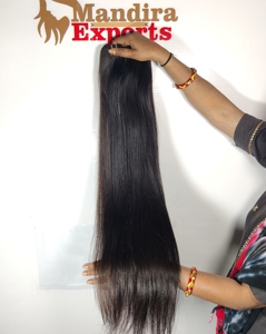 Extensiones de cabello humano de templo indio, rectos mechones rizados de onda larga de color negro, proveedor de cabello virgen natural crudo 100% - Product Image 5