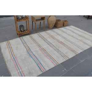 Alfombra Turca Grande de 5.2x10.7 pies, Alfombra de Lana Sólida Vintage Blanca y Azul - Product Image 2