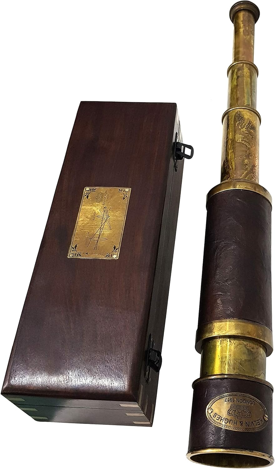 Vintage 1917 Kelvin Hughes London Antique Brass Leather Telescope