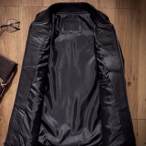 Traje de béisbol ajustado a la moda para hombre, abrigo de cuero genuino de vaca de longitud larga con logotipo frontal, Material de lona fina, estilo elegante - Product Image 4