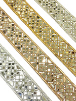 Dentelle en coton brodée miroir africaine, largeur 25 mm, couleur personnalisée, avec sequins dorés, pour vêtements, vente en gros, Kushang Textile