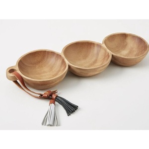 Bol rond en bois naturel 3 en 1 personnalisable, plateau à collation, plats de luxe pour servir à la maison, à l'hôtel ou au restaurant - Product Image 1
