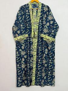 Kimono de tela orgánica para mujer, bata ligera con estampado Floral, cubierta de playa hasta el suelo, ropa de dormir, estilo informal, vestido de Bikini Natural - Product Image 4