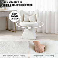 Chaise de vanité pivotante en chenille blanche avec dossier papillon, base triangulaire, chaise d'appoint pour chambre, salon, salle à manger, bureau