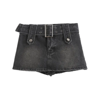 Mini-jupe en jean personnalisée pour femme, élégante, respirante, avec poches boutonnées, ceinture vintage, tissu vintage, taille ajustée, très tendance