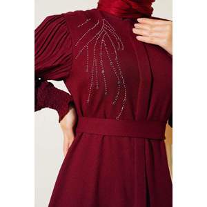 Abaya à Manches Plissées Bordeaux Rouge - Product Image 3