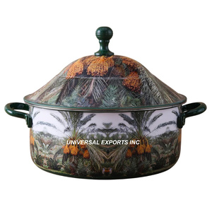 Olla decorativa de madera con tapa martillada Cazuela hecha a mano de calidad superior Diseñador clásico con estilo Nuevo calentador de alimentos de metal - Product Image 5