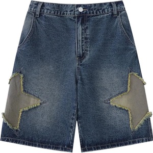 Jorts en jean avec quincaillerie personnalisée avec patchs brodés personnalisés Rhinestone Y2K Retro Loose Fit Men Denim Shorts Baggy Jean - Product Image 2