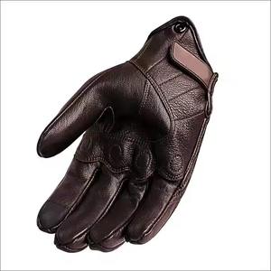 Gants de moto de course en cuir à manchette courte Gants de moto de protection durables marron avec écran tactile - Product Image 4