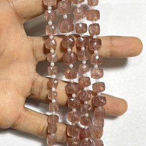 Cuentas de forma de caja facetadas de cuarzo fresa roja natural, piedra preciosa cuadrada calibrada de 7-8MM de buena calidad, suministros de cuentas - Product Image 5