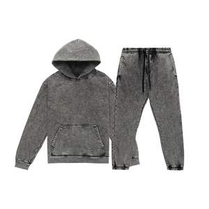 ชุดวอร์มกางเกงมีฮู้ดสองชิ้นสำหรับผู้ชายทรงหลวมโอเวอร์ไซส์ซักไหล่สีเทา - Product Image 1